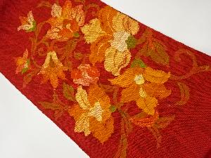 リサイクル 手織り真綿紬花唐草模様織出し名古屋帯